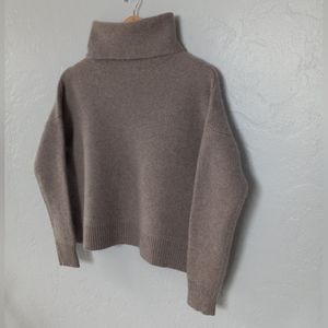 360 Cashmere Boxy Turtleneck Sweater Taupe Beige M